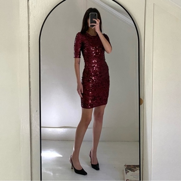 BCBGMAXAZRIA / Revolve Marta Sequin Dress in Port Combo - Picture 12 of 13